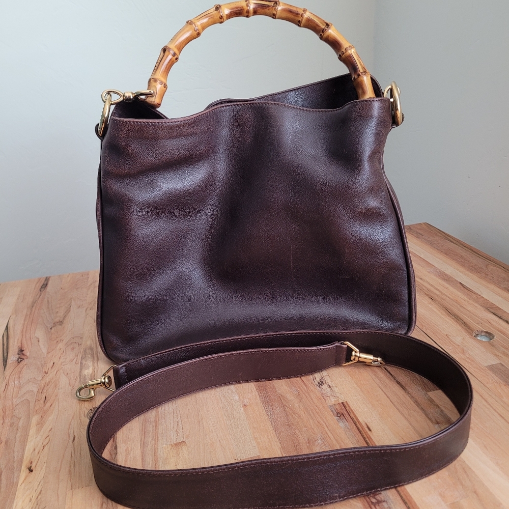 Imperfect Vintage Gucci Leather Shoulder Bag Bamboo Handle & Removable Strap